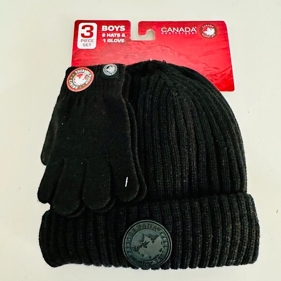 CANADA WEATHER GEAR 3-PIECE KNIT 2 HATS BEANIE AND 1 PAIR GLOVES GIFT SET - Picture 1 of 8